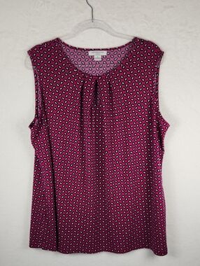 Liz‎ Claiborne Sleeveless Top Burgundy Paisley Print with a Keyhole Flowy Fit 1X